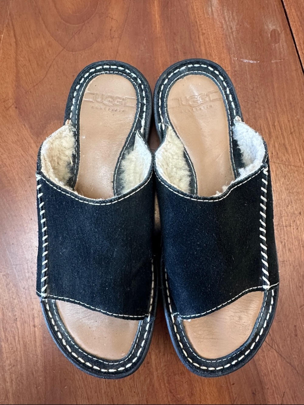 UGG Black Shearling-Lined Slide Sandals - Picture 2 of 8